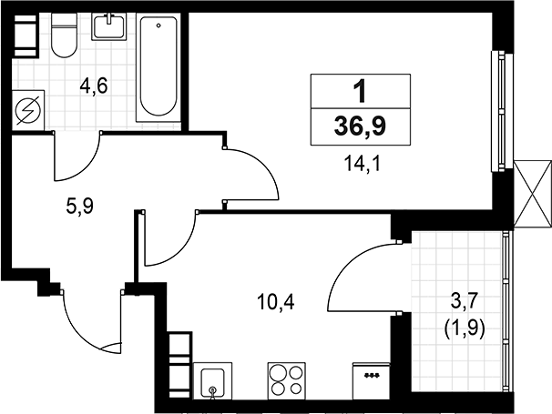 Планировка — А101 Лаголово, 1-комн., 35 м²