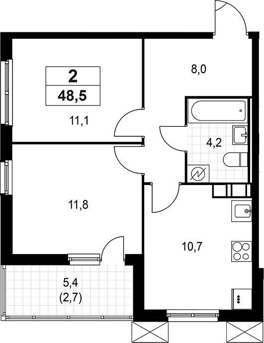 Планировка — А101 Лаголово, 2-комн., 46 м²