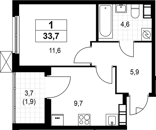 Планировка — А101 Лаголово, 1-комн., 32 м²
