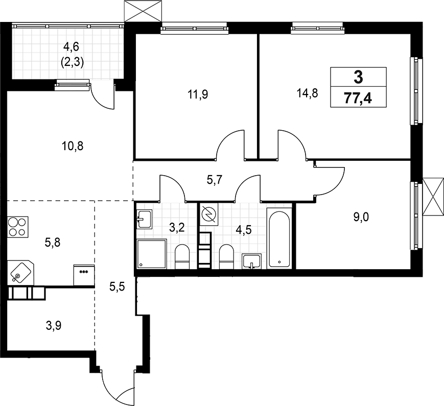 Планировка — А101 Лаголово, 4-комн., 75 м²