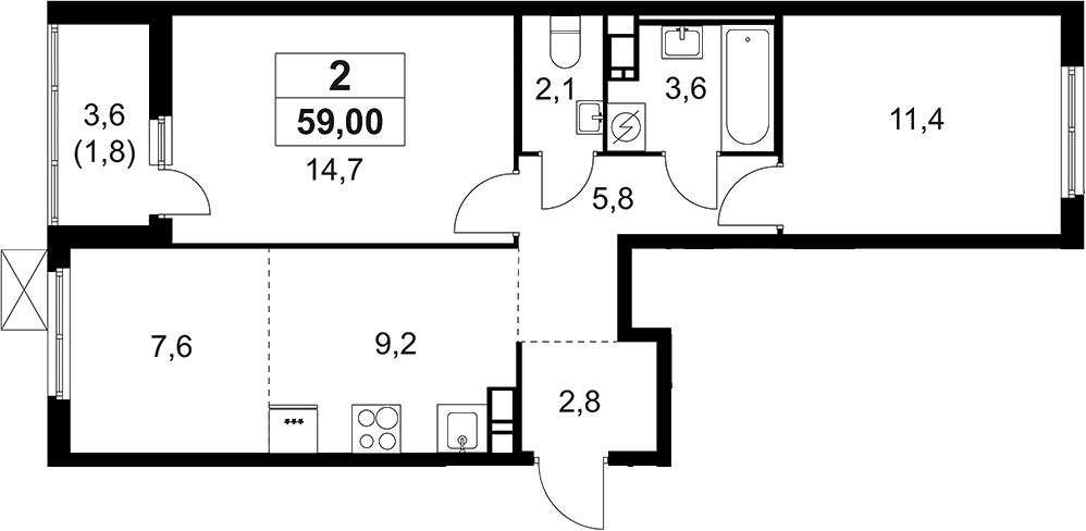 Планировка — А101 Лаголово, 3-комн., 57 м²
