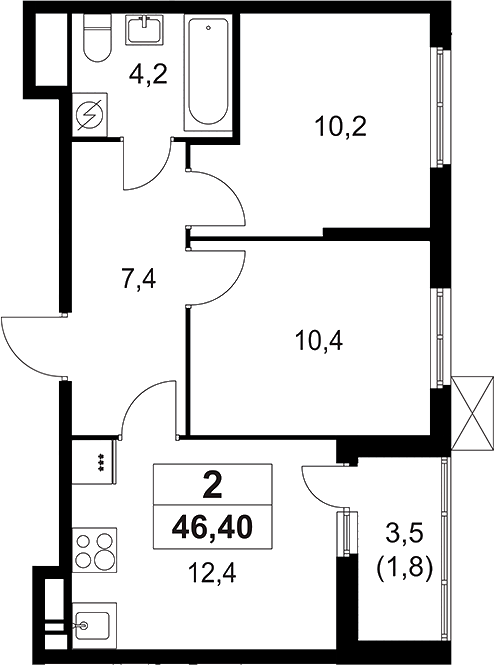 Планировка — А101 Лаголово, 2-комн., 45 м²