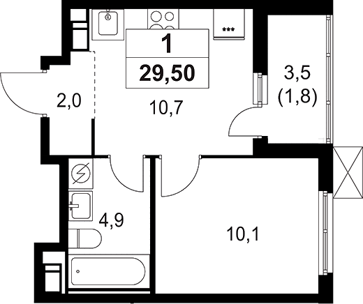 Планировка — А101 Лаголово, 1-комн., 28 м²