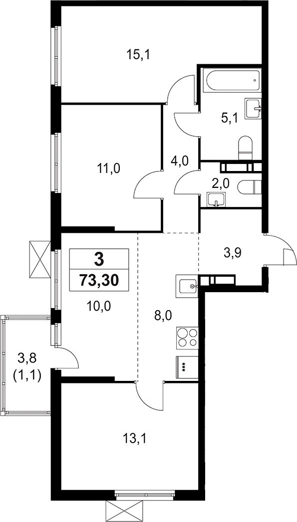 Планировка — А101 Лаголово, 4-комн., 72 м²