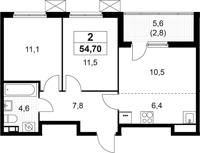 Планировка — А101 Лаголово, 3-комн., 52 м²