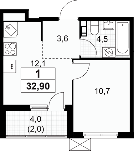 Планировка — А101 Лаголово, 1-комн., 31 м²