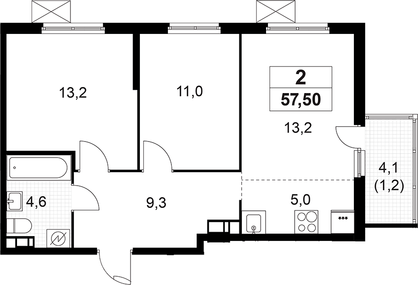 Планировка — А101 Лаголово, 3-комн., 56 м²