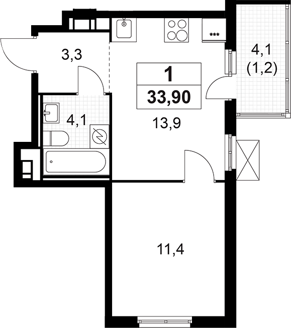 Планировка — А101 Лаголово, 1-комн., 33 м²