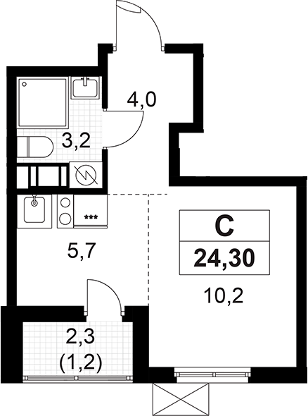 Планировка — А101 Лаголово, Студия, 23 м²