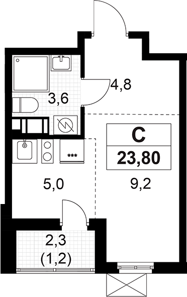 Планировка — А101 Лаголово, Студия, 23 м²