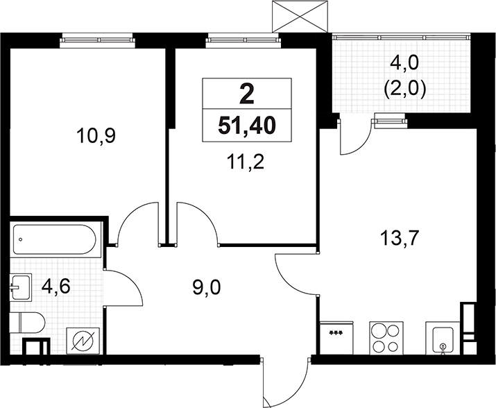 Планировка — А101 Лаголово, 2-комн., 49 м²