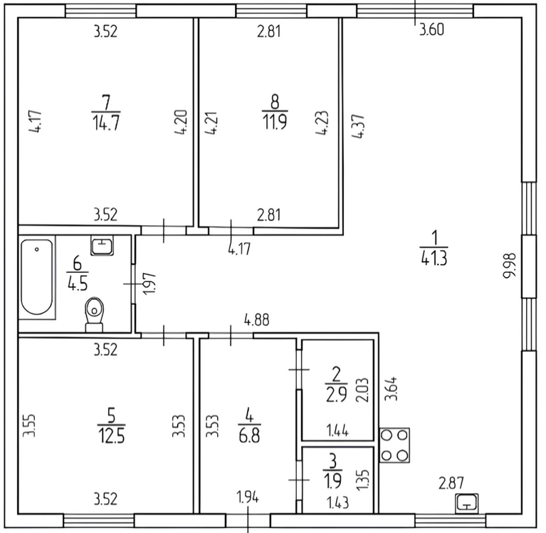 Планировка — Коттеджный поселок Иннолово. ССК-Технологии, 3-комн., 97 м²