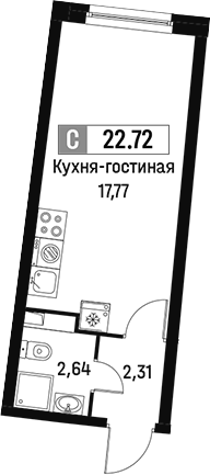 Планировка — Авиатор, Студия, 23 м²