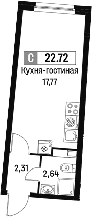 Планировка — Авиатор, Студия, 23 м²