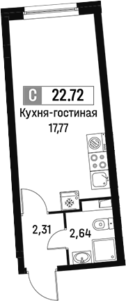 Планировка — Авиатор, Студия, 23 м²