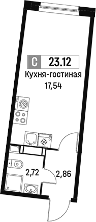 Планировка — Авиатор, Студия, 23 м²