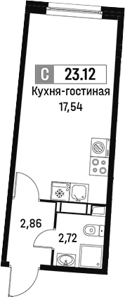 Планировка — Авиатор, Студия, 23 м²