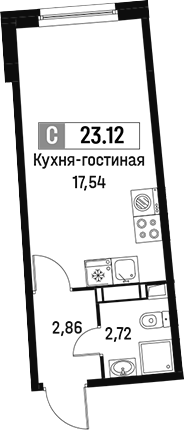 Планировка — Авиатор, Студия, 23 м²