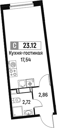 Планировка — Авиатор, Студия, 23 м²