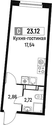 Планировка — Авиатор, Студия, 23 м²