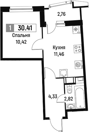 Планировка — Авиатор, 1-комн., 29 м²