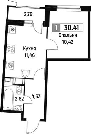Планировка — Авиатор, 1-комн., 29 м²