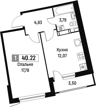 Планировка — Авиатор, 1-комн., 38 м²