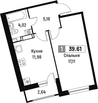 Планировка — Авиатор, 1-комн., 38 м²