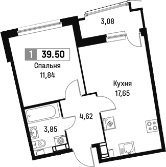 Планировка — Авиатор, 2-комн., 38 м²