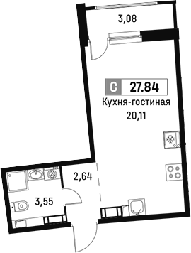 Планировка — Авиатор, Студия, 26 м²