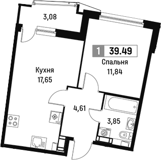 Планировка — Авиатор, 2-комн., 38 м²