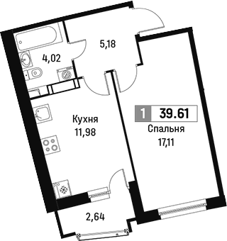 Планировка — Авиатор, 1-комн., 38 м²