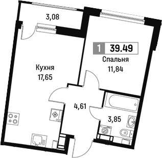 Планировка — Авиатор, 2-комн., 38 м²