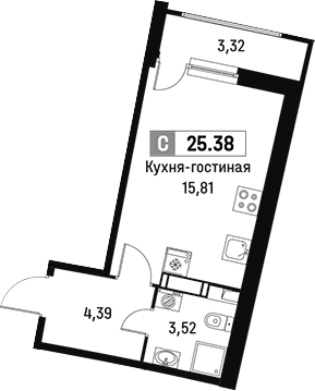Планировка — Авиатор, Студия, 24 м²