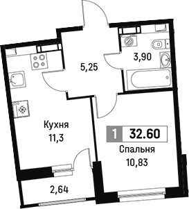 Планировка — Авиатор, 1-комн., 31 м²