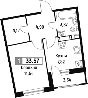 Планировка — Авиатор, 1-комн., 32 м²