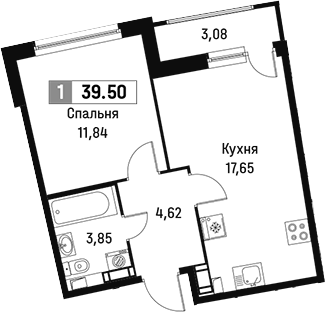 Планировка — Авиатор, 2-комн., 38 м²