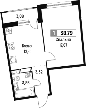 Планировка — Авиатор, 1-комн., 37 м²