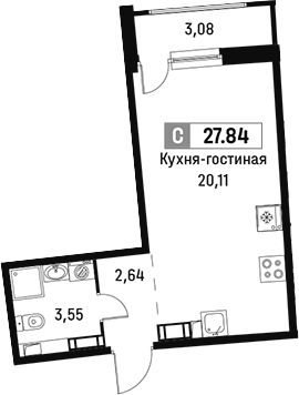 Планировка — Авиатор, Студия, 26 м²