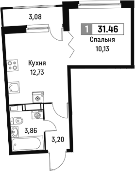 Планировка — Авиатор, 1-комн., 30 м²