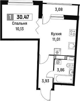 Планировка — Авиатор, 1-комн., 29 м²