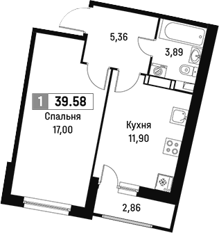 Планировка — Авиатор, 1-комн., 38 м²
