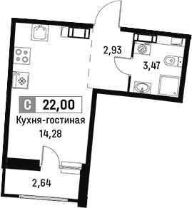 Планировка — Авиатор, Студия, 21 м²
