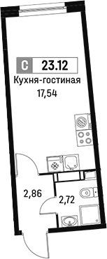 Планировка — Авиатор, Студия, 23 м²