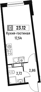Планировка — Авиатор, Студия, 23 м²