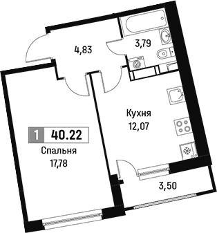 Планировка — Авиатор, 1-комн., 38 м²