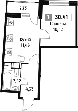 Планировка — Авиатор, 1-комн., 29 м²