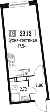 Планировка — Авиатор, Студия, 23 м²