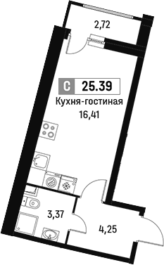 Планировка — Авиатор, Студия, 24 м²