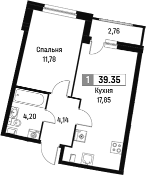 Планировка — Авиатор, 2-комн., 38 м²